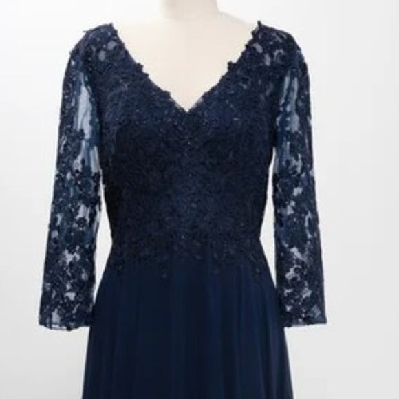 New A-Line Formal Floral Lace Embellished MOB Maxi Gown w/ 3/4 Sleeves TC M2758Q - Picture 4 of 8